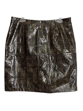 NWT Chicos Design Croc Skirt 12 Brown Y2K Mini Faux Edgy Reptile Modern